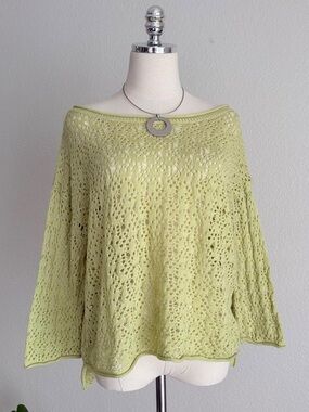 Lime Open-Knit Off-the-Shoulder Women's Sweater